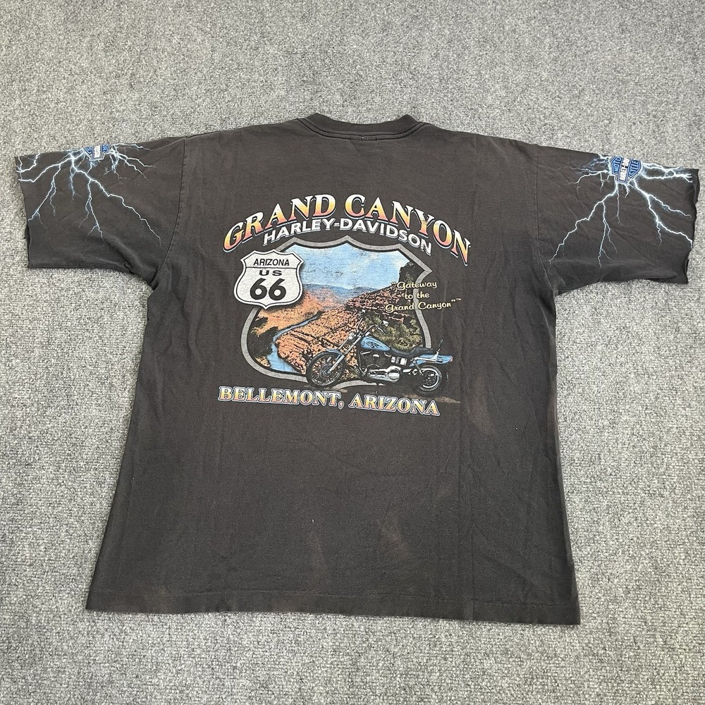 VTG Harley-Davidson Grand Canyon Route 66 L Shirt Altered Short Sleeve Lightning